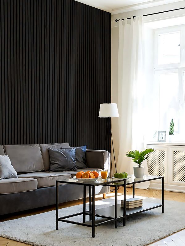 Black Oak Acoustic Slat Wood Wall Panels - 2400x600mm
