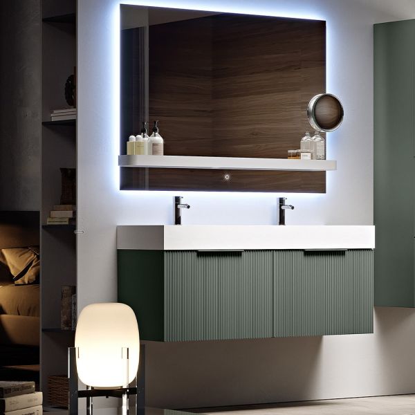 Capri Italian Vanity Unit With Stone Basin & LED Mirror (MATT GREEN 1200MM)
