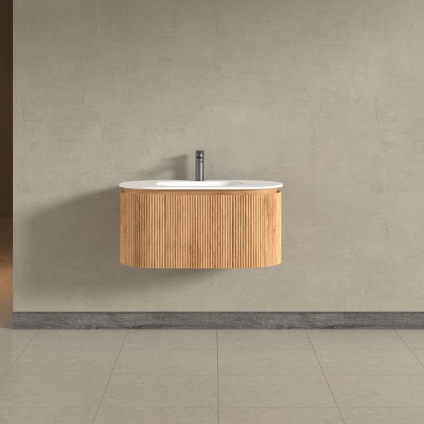 Kensington Solid Wood Wall Mounted Oval Basin Fluted Bathroom Vanity Unit - 900mm | 1200mm
