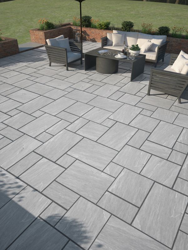 Kandla Grey Outdoor Porcelain Slabs - Mix Size Pack