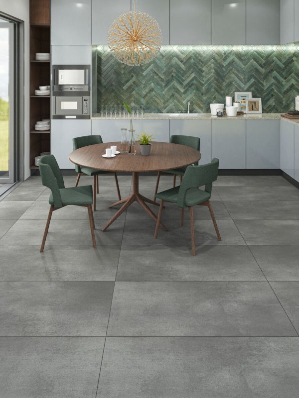 Concrete Dark Grey Click Vinyl Floor Tiles - 935x465mm