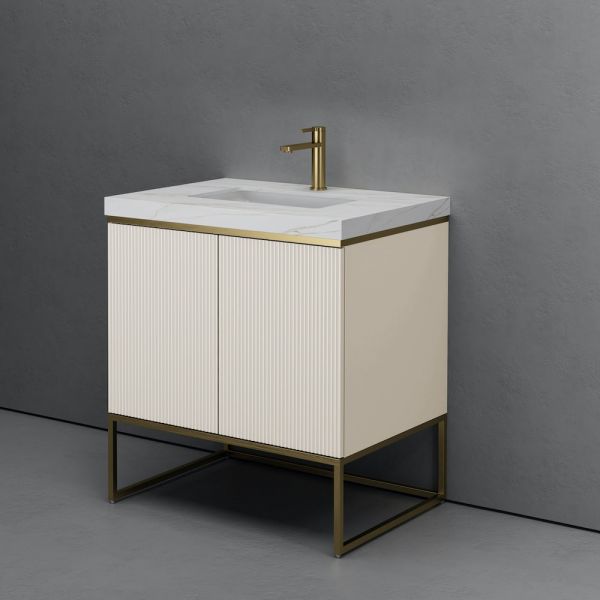 Milan Off White Fluted Vanity With Porcelain Top - 800mm
