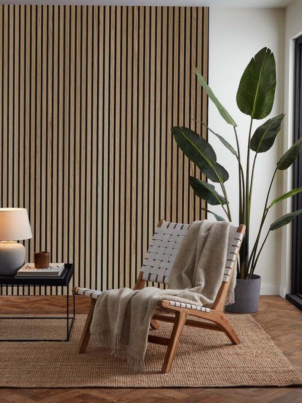 Natural Oak Acoustic Slat Wood Wall Panels - 2400x600mm
