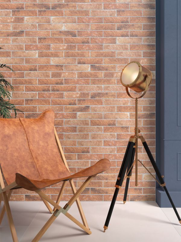 Red Brick Effect Porcelain Wall &amp; Floor Tile - 75x300mm
