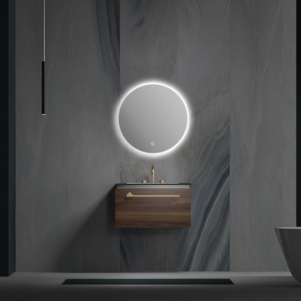 Ibero Modern Wood Vanity With Black Porcelain Top, Gold Shelf - 700mm
