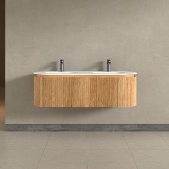 Kensington Solid Wood Wall Mounted Dual Oval Basin Fluted Bathroom Vanity Unit - 1400mm
