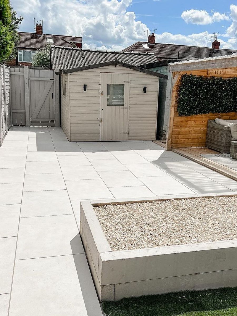 Luna white porcelain paving slabs